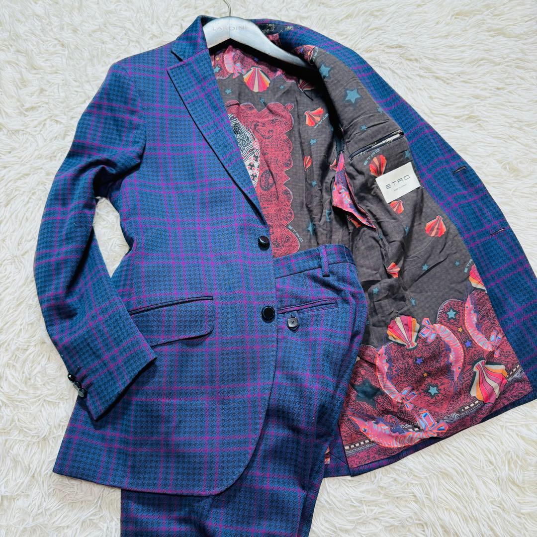 未使用品級 現行 ETRO スーツ セットアップ 46 ネイビー チェック
