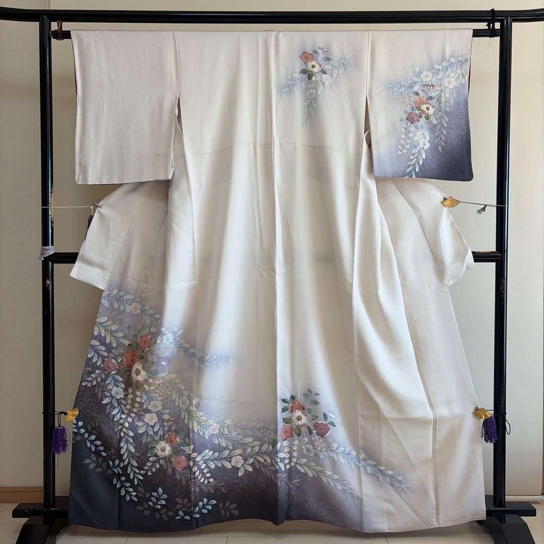 H*す様 ■E5752■正絹■グレイ　ラメ　辻が花絞り　袷　訪問着■丈162裄6