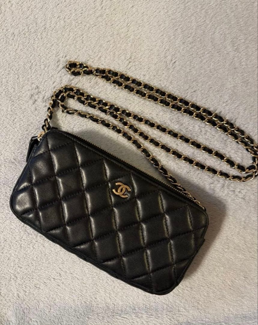CHANEL シャネル ラムスキン マトラッセ チェーン　ウォレット ブラック