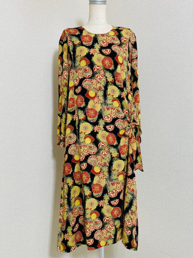 カネコイサオ wonderful World 縮緬 和風花柄 ロングワンピース