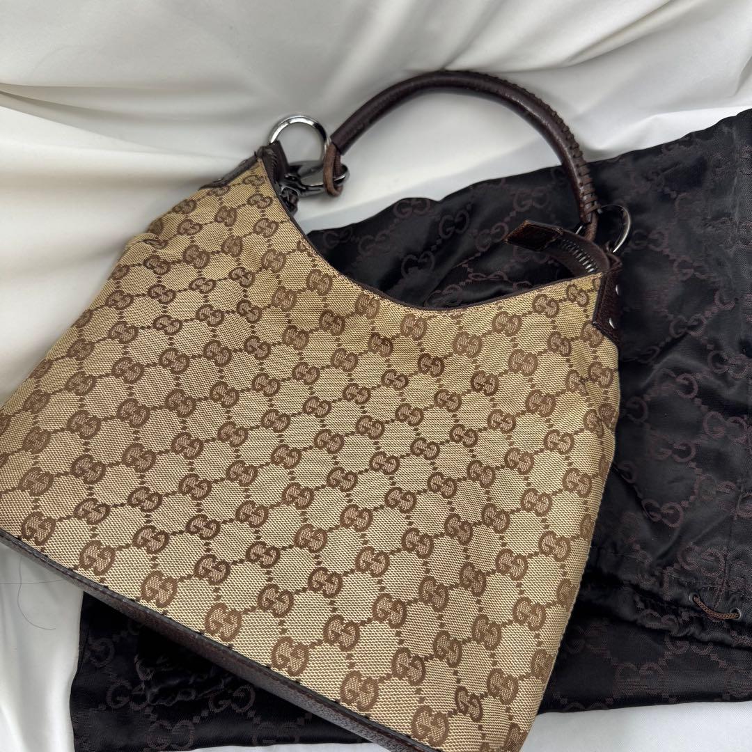希少 グッチ ワンショルダーバッグ ハンドバッグ GGキャンバス レザー