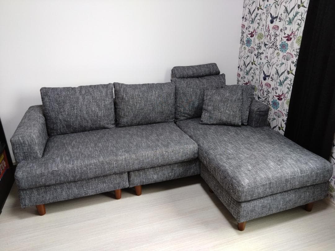 【福岡　引取限定】LOWYA 　3人掛けカウチソファ　ファブリック生地　グレー