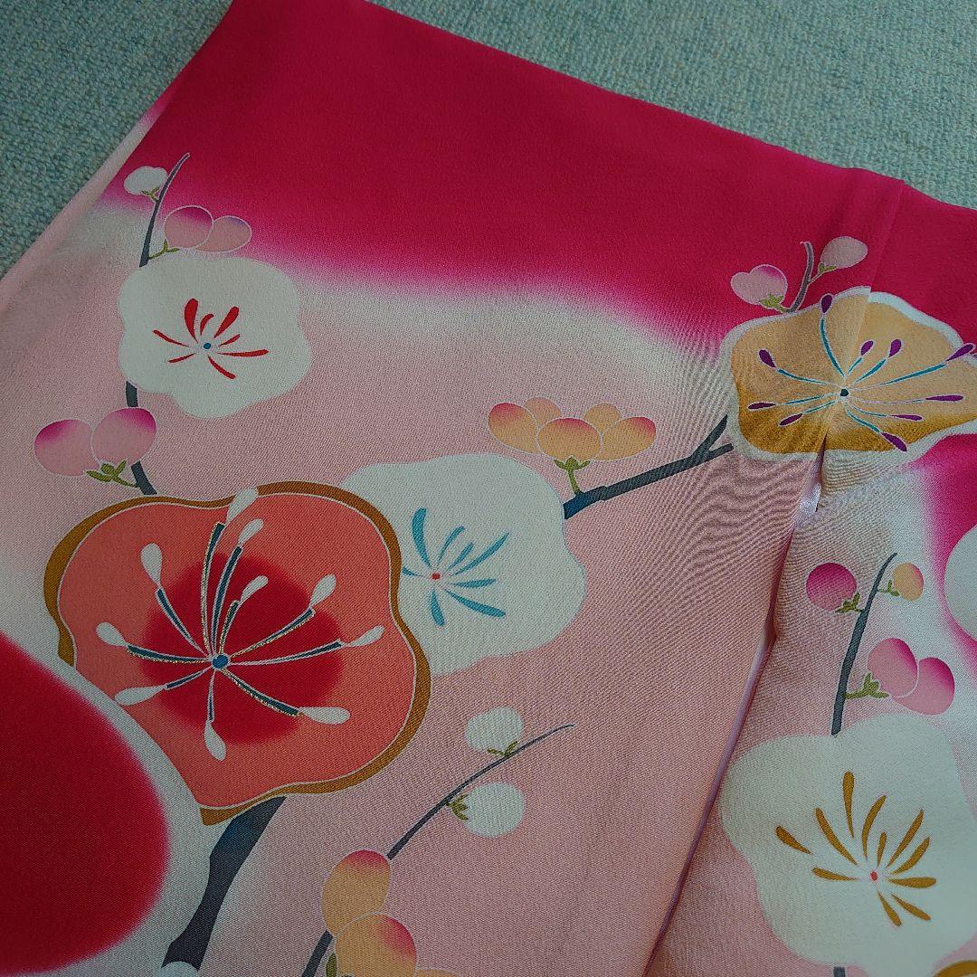 【未使用】高級正絹　長襦袢　日本製　紅梅色　女児　祝着　一つ身　本金彩