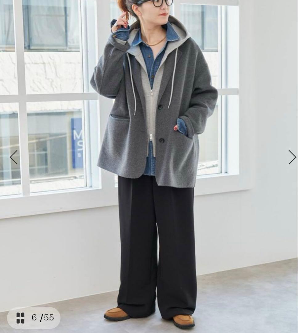 Spick and Span ストレッチジップフードパーカー　グレー