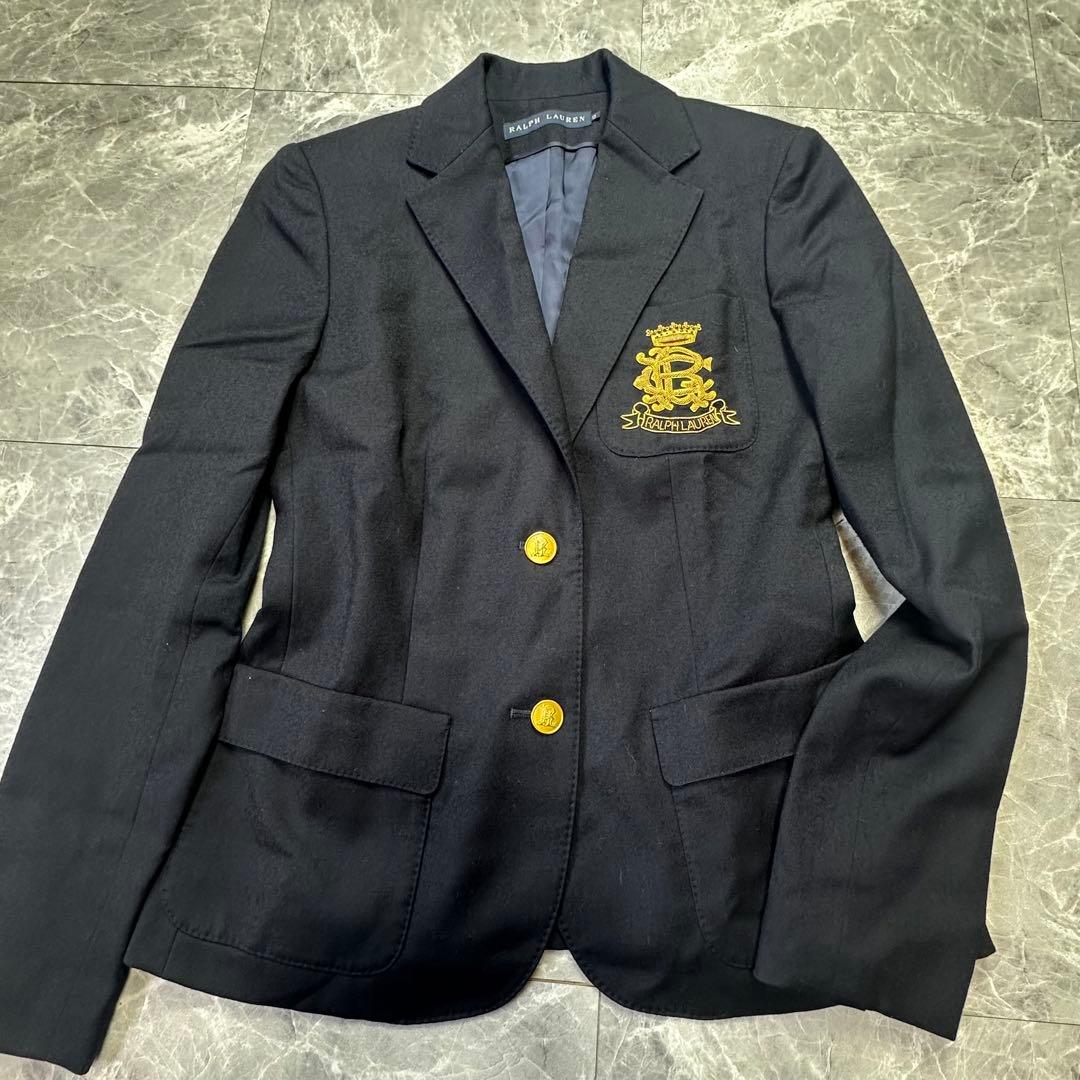 ラルフローレン　紺ブレ　金ボタン　エンブレム　ワッペン　ウール　ネイビー　M