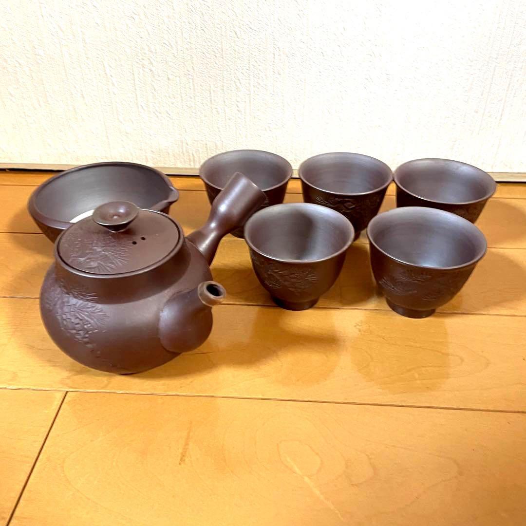 【新品・美品】萬古焼　煎茶器　酔月造　5脚セット　和食器　茶器　箱あり