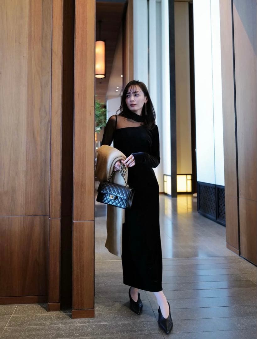 【新品未使用】anuans シアーコンビタイトワンピース　ブラックS 1サイズ