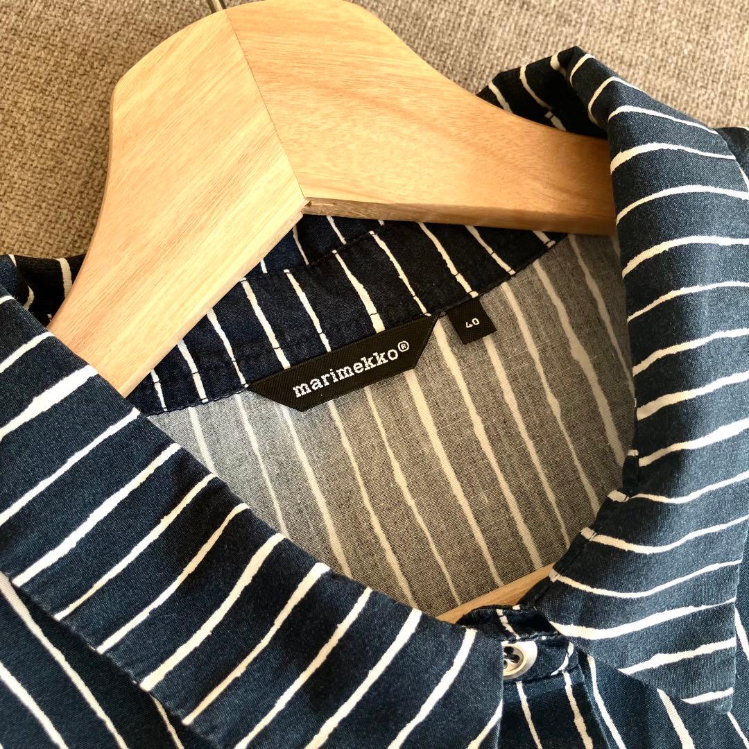 【美品】マリメッコ　シャツワンピース　PICCOLO 縦縞　銀ボタン　ピッコロ