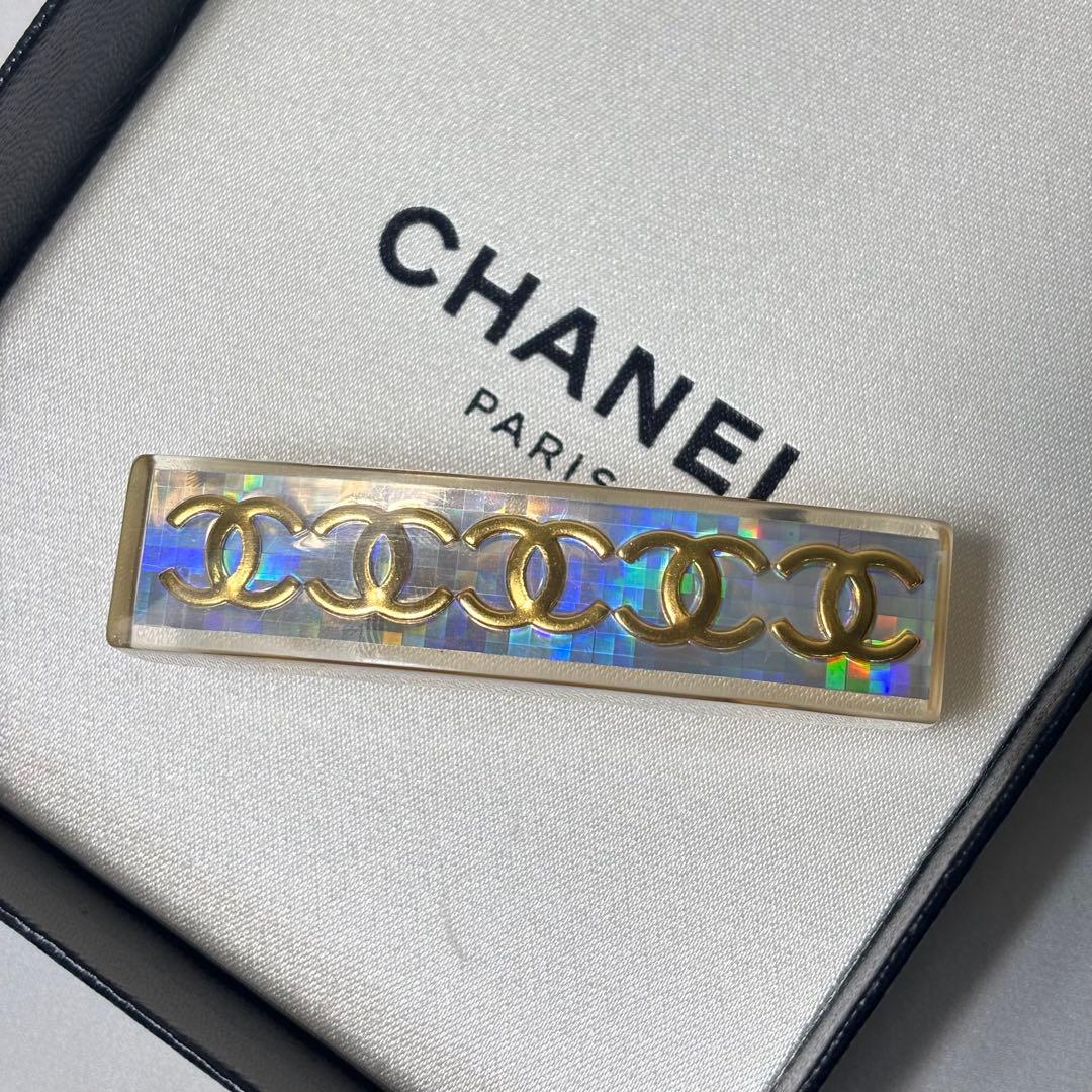 CHANELバレッタ 97P ココマーク クリアホログラム × ゴールド金