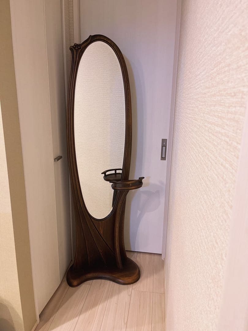 昭和レトロ 松永工房 カンティーニュ 木製姿見 全身鏡 スタンドミラー 古家具