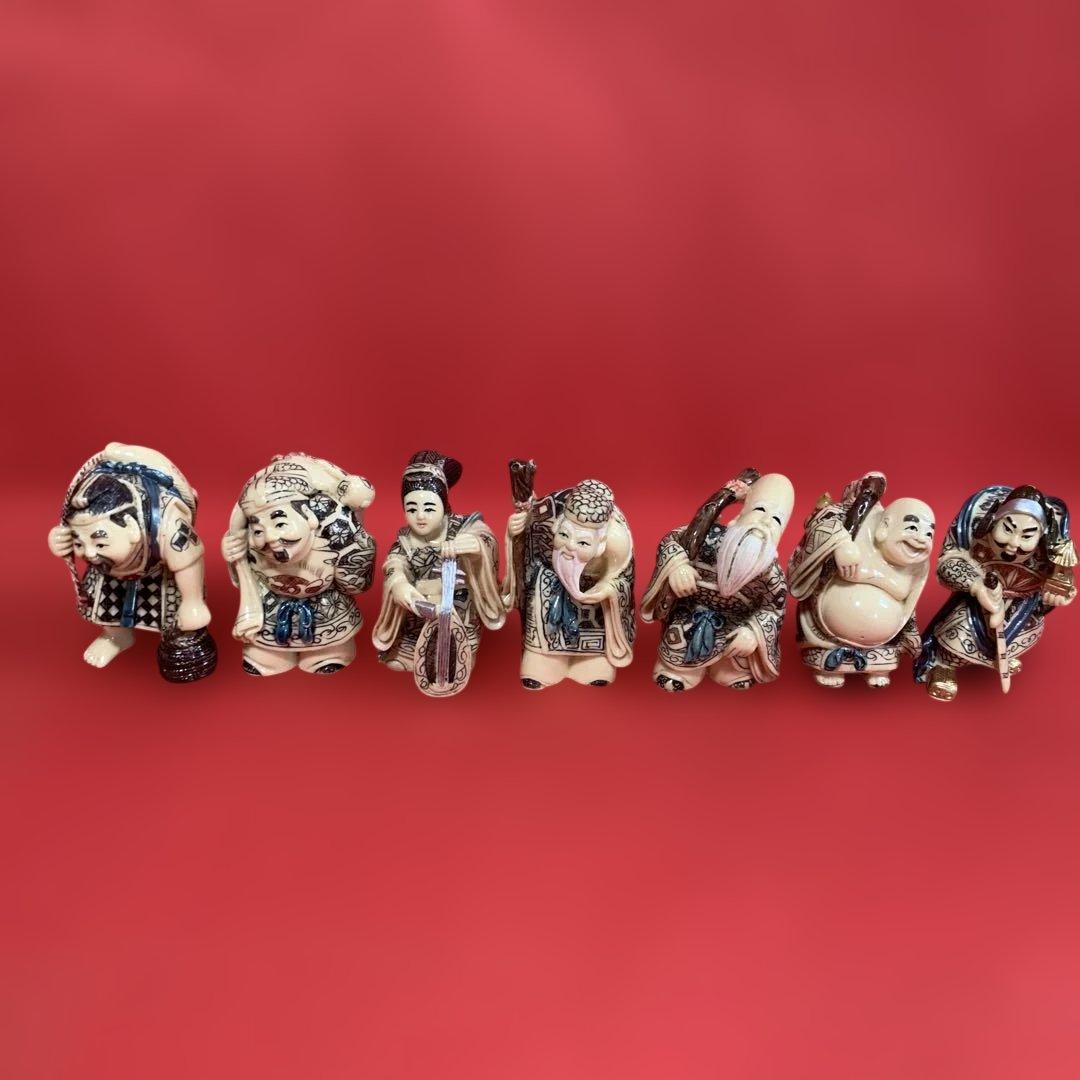 七福神彫刻象牙調の置物　7体セット