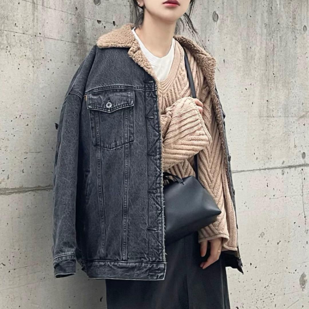 スピックアンドスパン【5 2/1】ボアデニムジャケット M ブラック