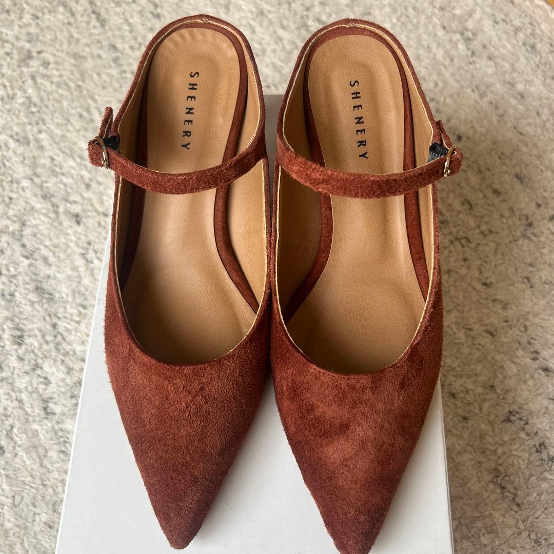 SHENERY ブラウン ポインテッドトゥ ミュール